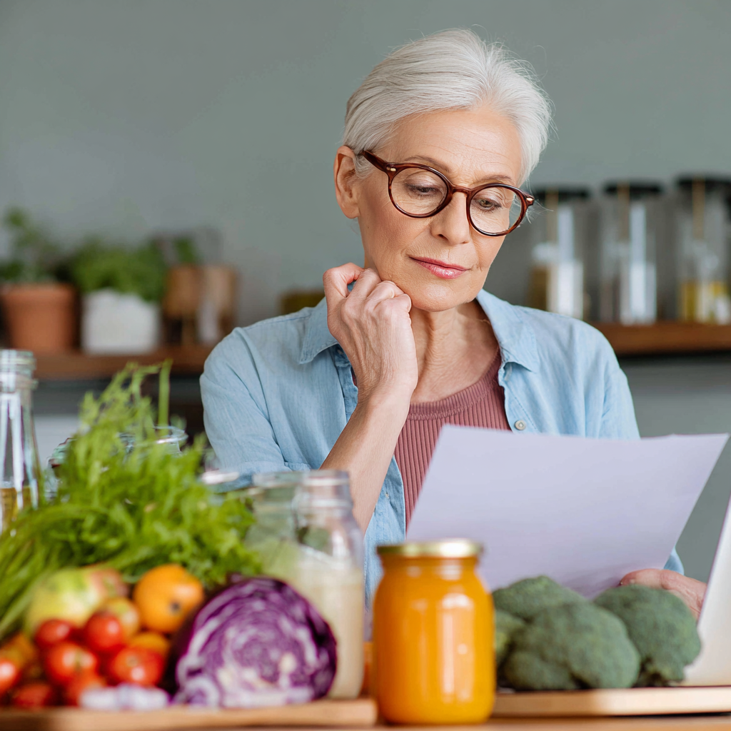 Senior nutritionist analyzing personalized meal plans and dietary requirements